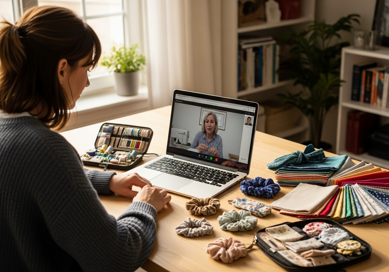 Онлайн-обучение — работа за ноутбуком рядом с материалами